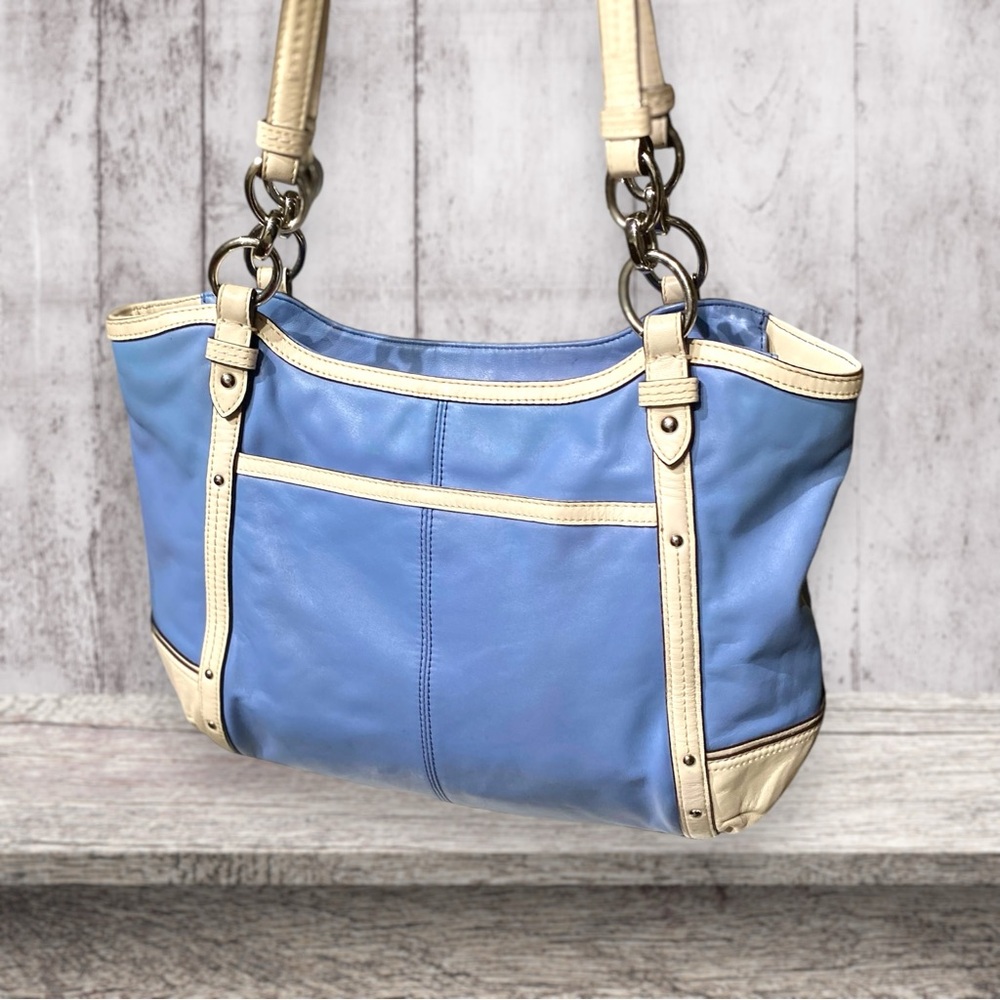 COACH Vintage Alexandra Chain Lt Blue  & Cream Leather Large Tote HandBag F20812